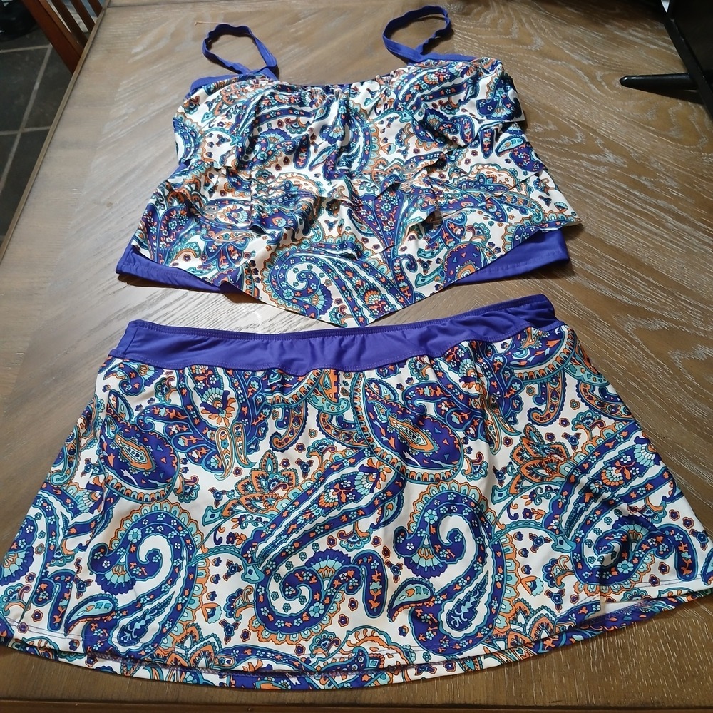 Alex Marie Swimsuit Sz10 2 Piece  Swim Skirt Attached Briefs Adjustable Straps..